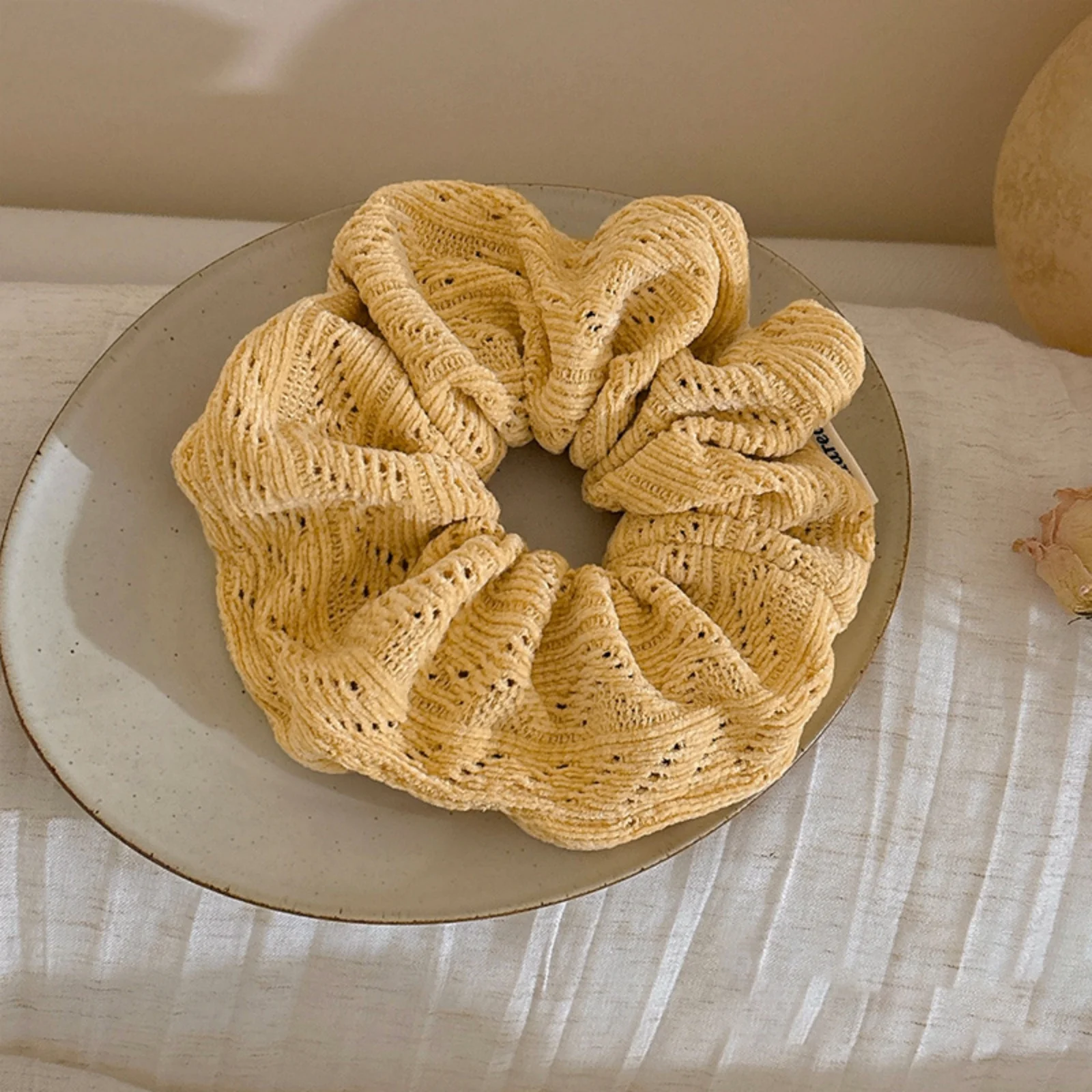 1PC Knitted Scrunchies, Soft Textured Solid Color Hair Ties, Vintage Aesthetic Hair Scrunchies For Women, Cute Hair Accessories