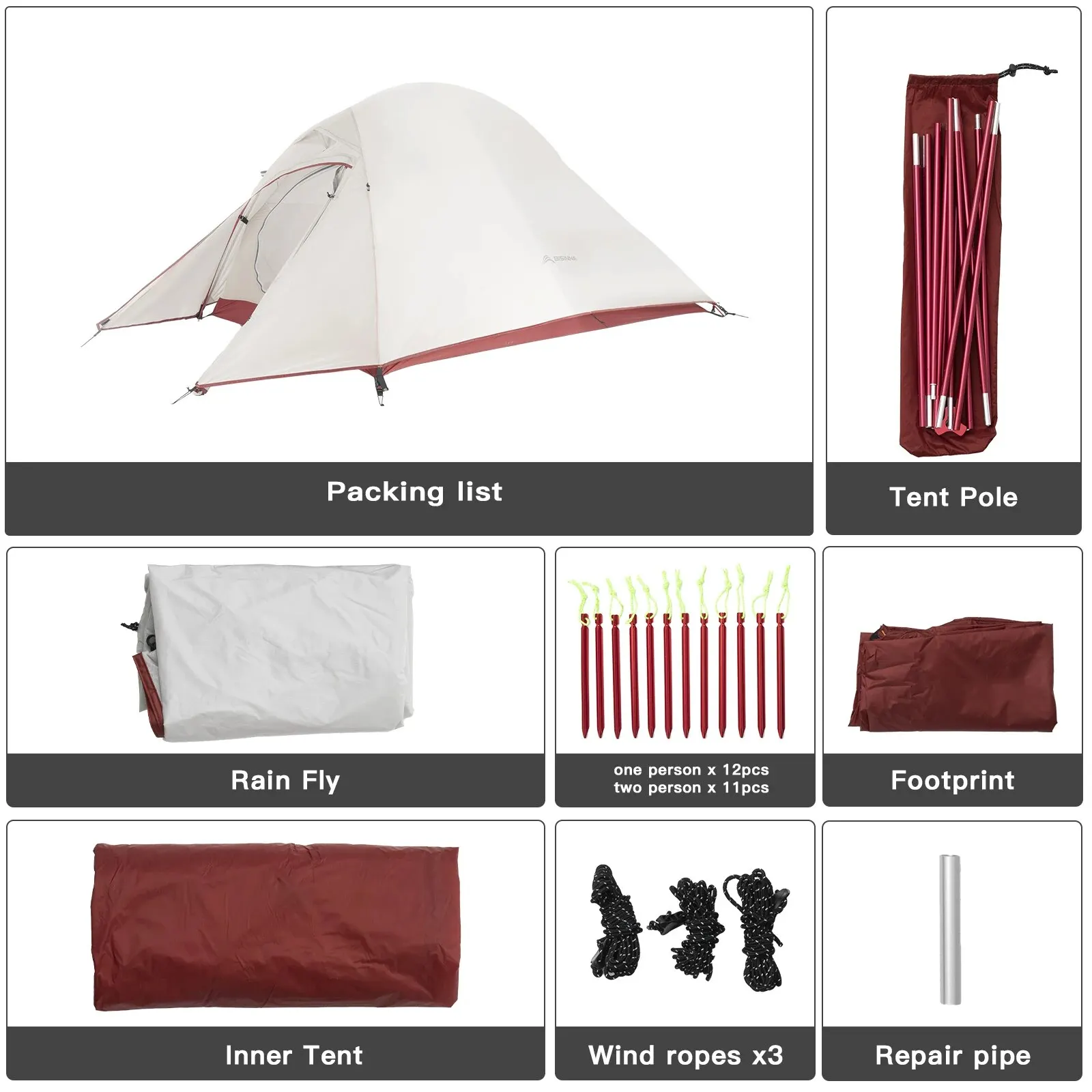 Camping Tent Portable 20D Nylon Waterproof Outdoor Hiking Travel Cycling 1-2 Person