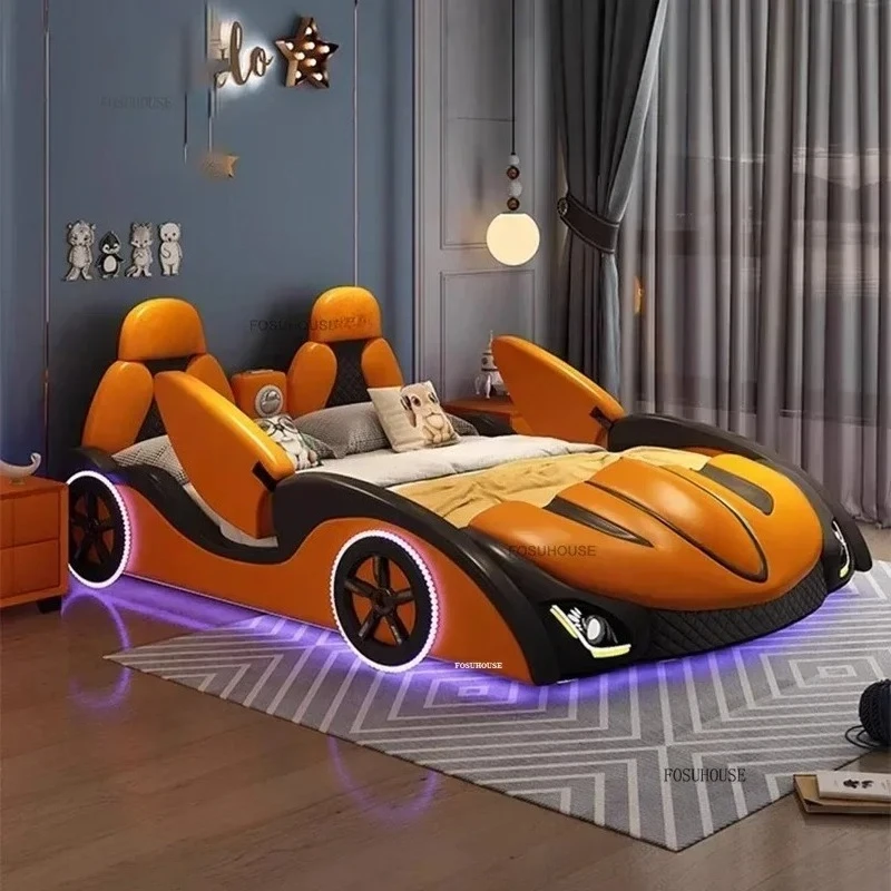 Creative Cartoon Car Children's Beds Home Bedroom Boy Bed for Kids with Guardrail Storage Single Bed Nordic Children's Furniture