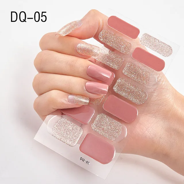 Korean Fashion Colorful 3D Glitter Sequins Nail Art Stickers Manicure DIY Nail Strips Wraps Solid Color DQ-05