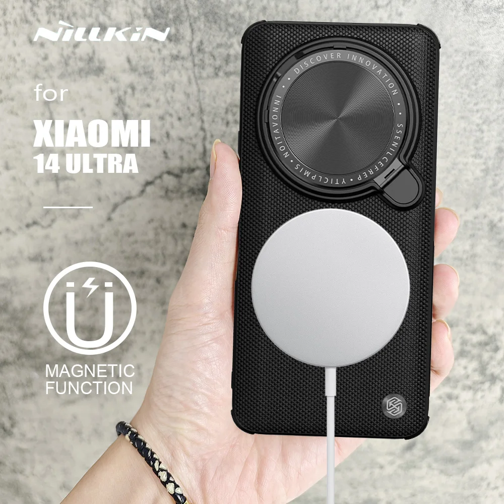 

Nillkin для Xiaomi Mi 14 Ультратонкий чехол текстурированный реквизит Магнитный чехол с подставкой для камеры Защитные чехлы для объектива