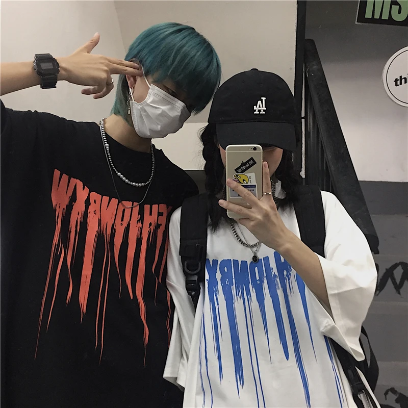 

Harajuku T-shirt Letter Print Tshirt Unisex Short Sleeve T-shirt Cool Cartoon Fashion Casual O-Neck T-shirt Streetwear Loose Top