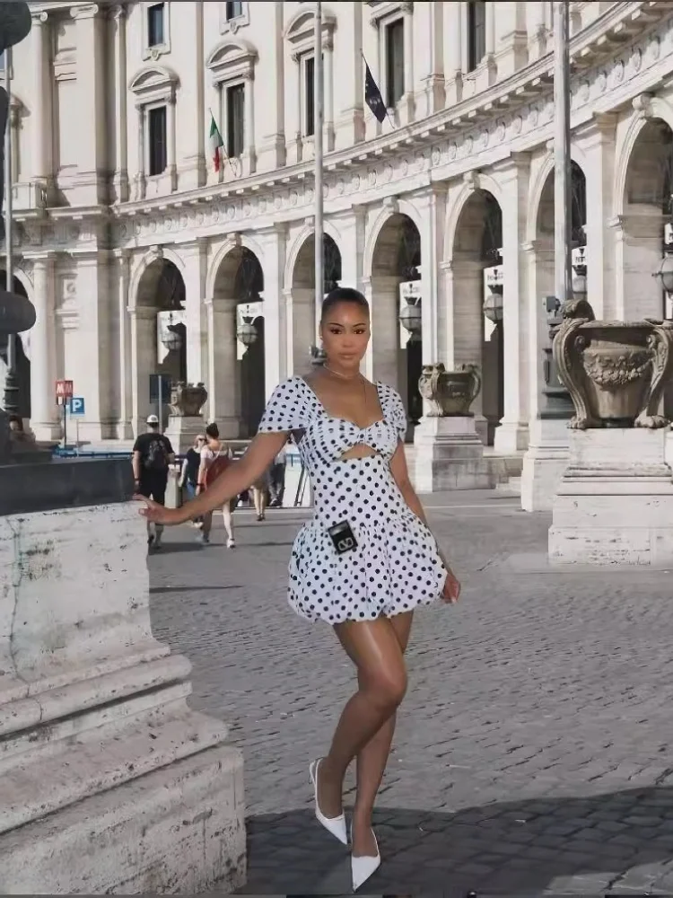Wmstar Dresses Women Wholesale Dot Print  Mini Dress Sexy Club Outfits Stretch Sexy Streetwear Mini Dresses Dropshipping New