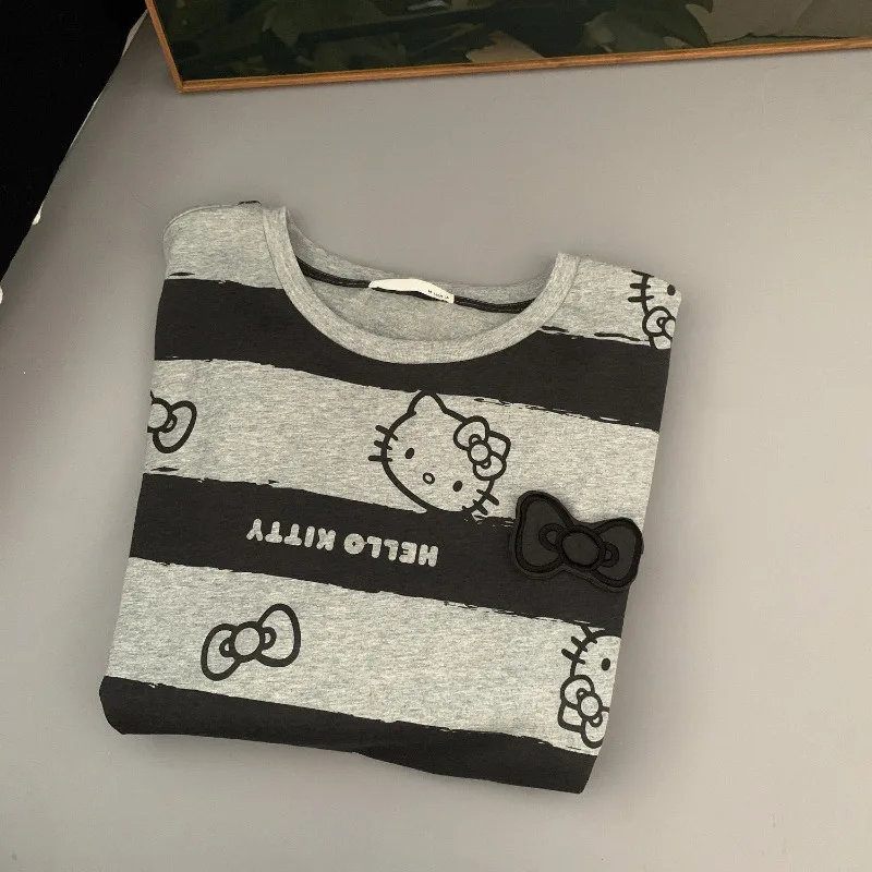 

Женская тонкая ночная рубашка с круглым вырезом из чистого хлопка в полоску с рисунком