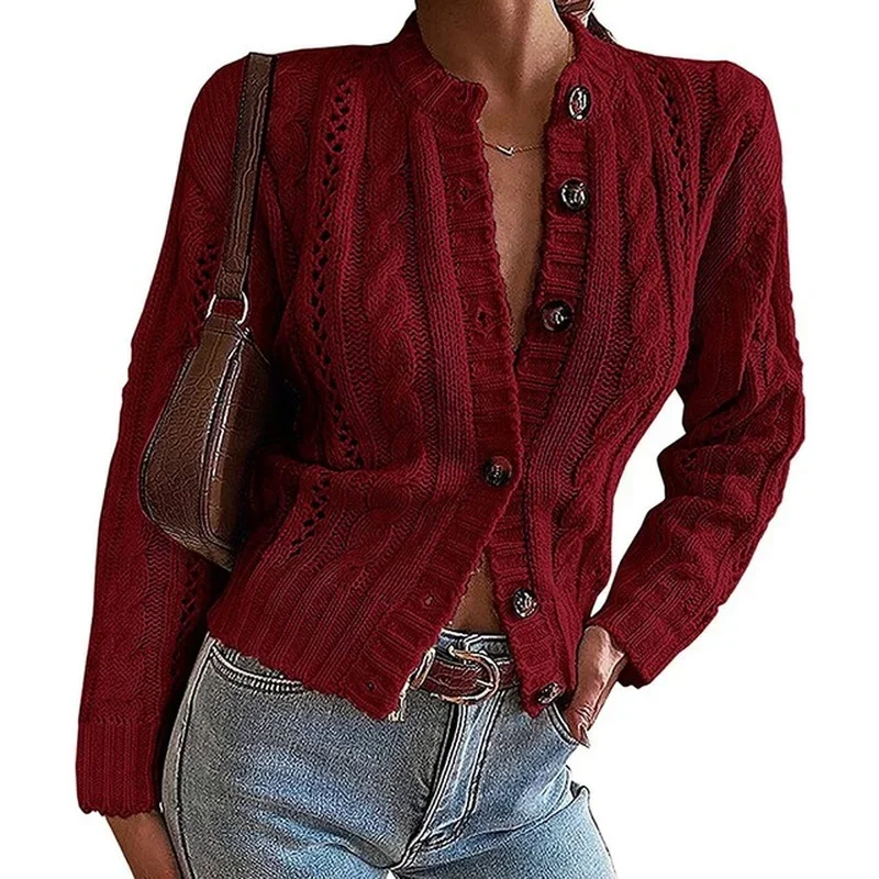 

Christmas Sweater Sexy V Neck Buttons Cardigan Winter Casual Hollow Solid Sweaters Women Fashion Long Sleeves Slim Knitwear 2022