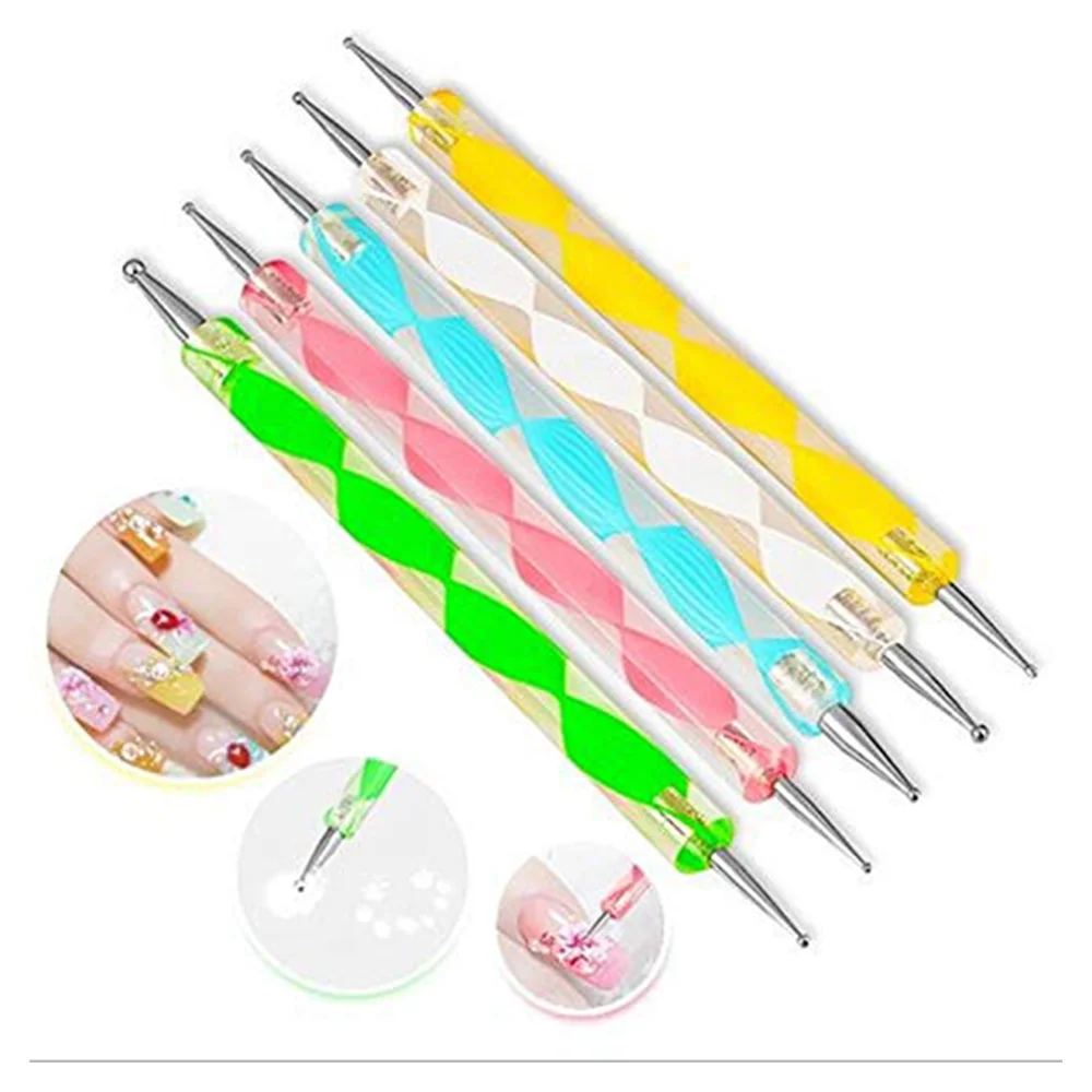 5Pcs/Set Dual-Ended Nail Art Dotting Pen Rhinestones Gems Picker Crystal Beads Handle Ball Head Drawing Painting Manicure Tools 3
