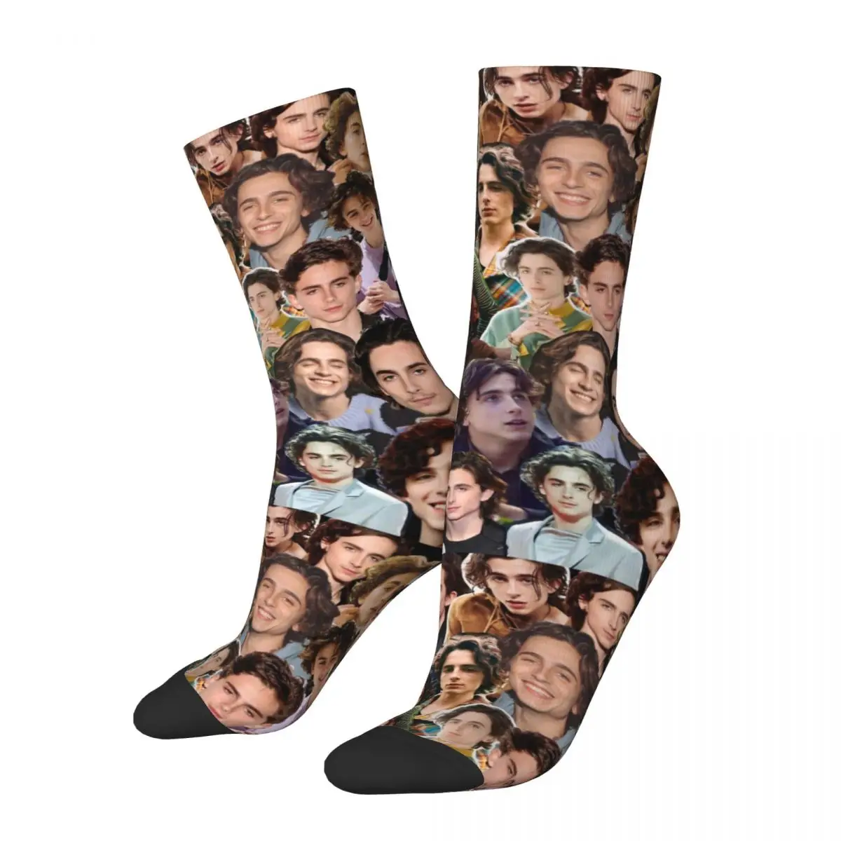

Men Women Parody Timothee Chalamet Collage Socks Comfortable Fashion Vintage Socks Novelty Stuff Middle TubeSocks Little Gifts
