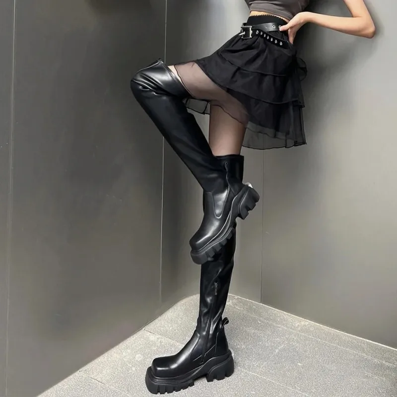 

Женские осенне-зимние тонкие сапоги выше колена, новинка 2023, эластичные сапоги на толстой подошве, дизайнерские высокие сапоги