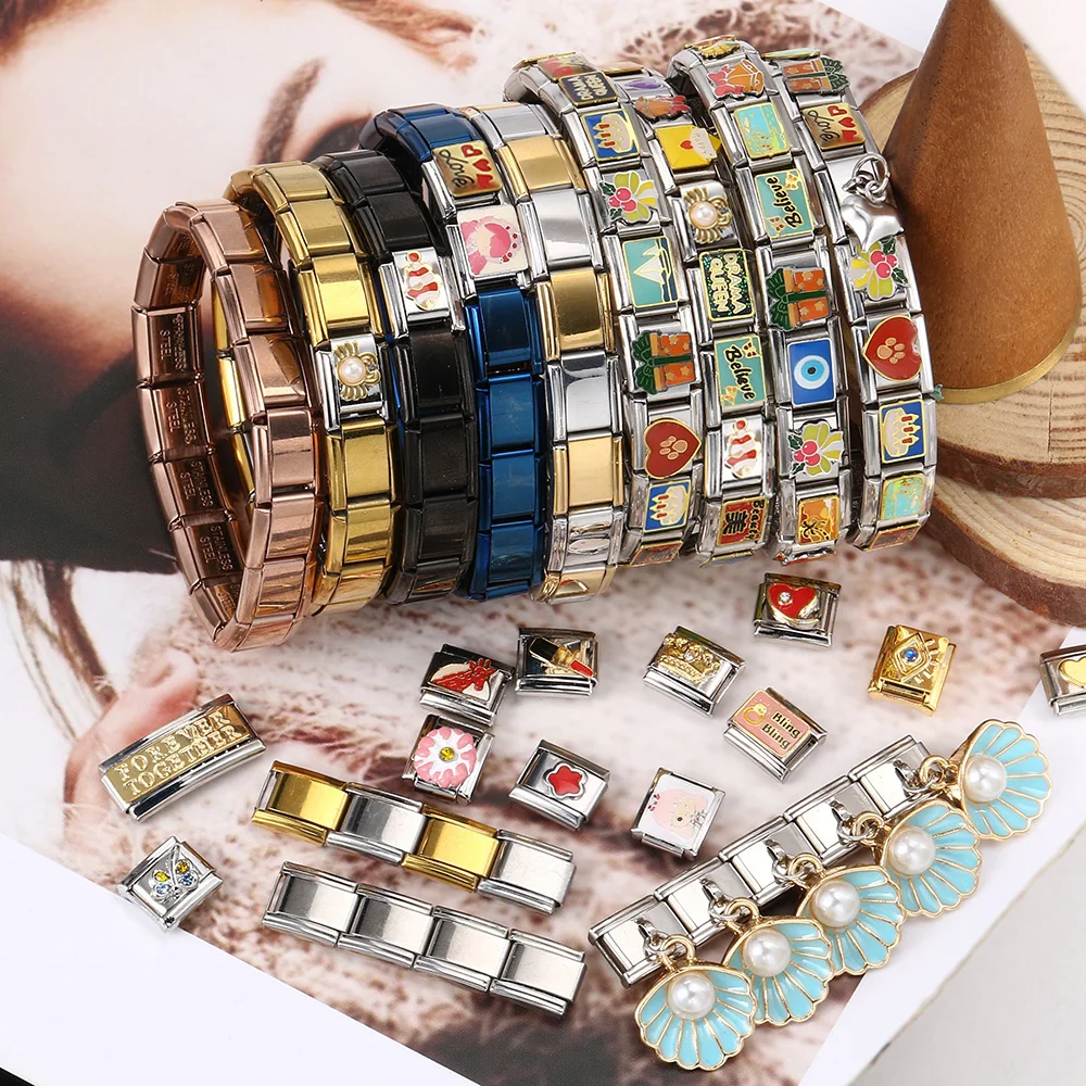 1pc Bunte Anhänger Tag Flugzeug Turm Rock Sonne Katze Italienischen Link Fit 9mm Edelstahl Armband Machen DIY Charms schmuck Perlen – Detail 4