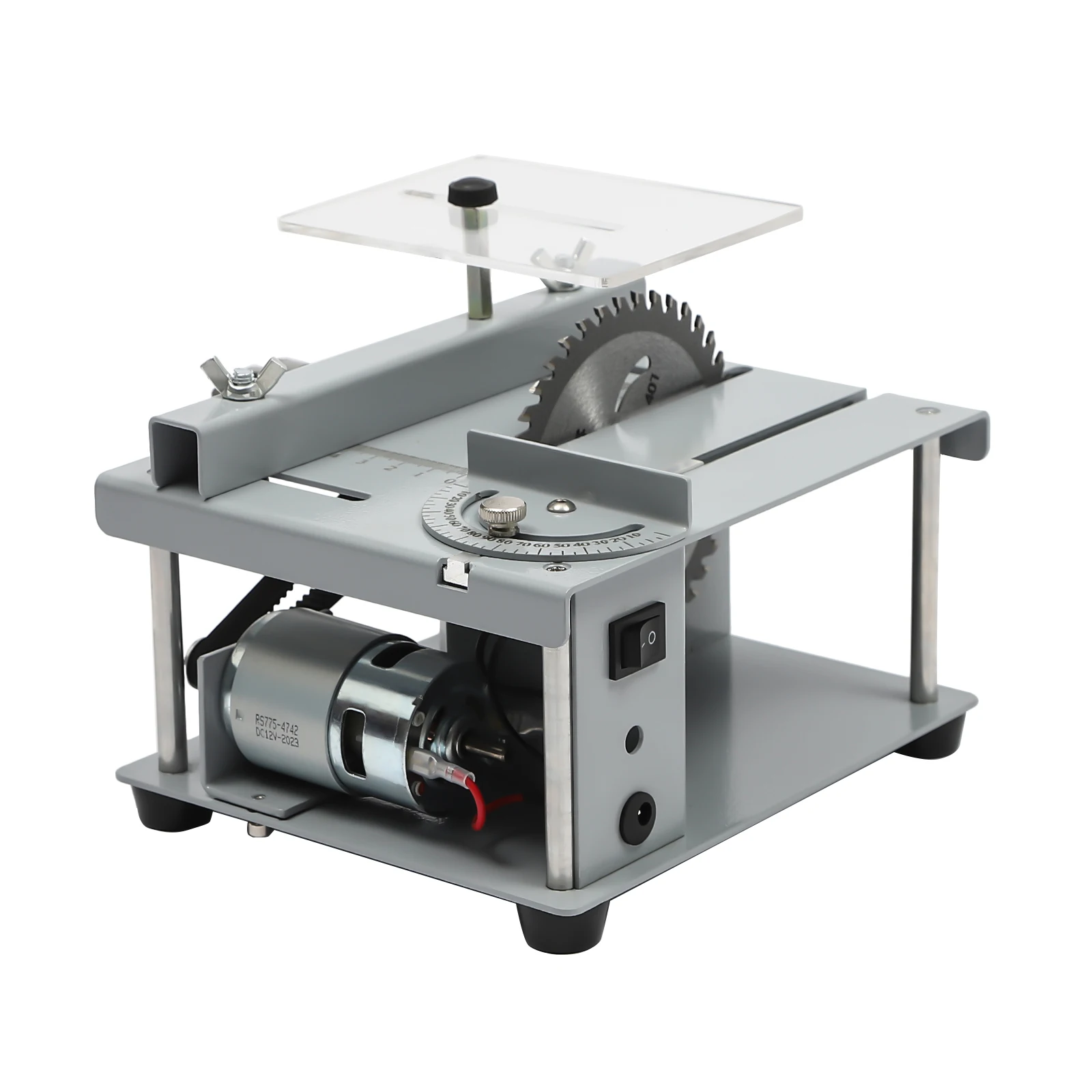 Elektrische Mini-Tischkreissäge, 4,33 Zoll, Kreuzschnitt-Gleitsäge mit 7-Gang-Einstellung, 0–90 ° Winkelschnitt, 96 W Motor aus reinem Kupfer für Holz – Detail 23