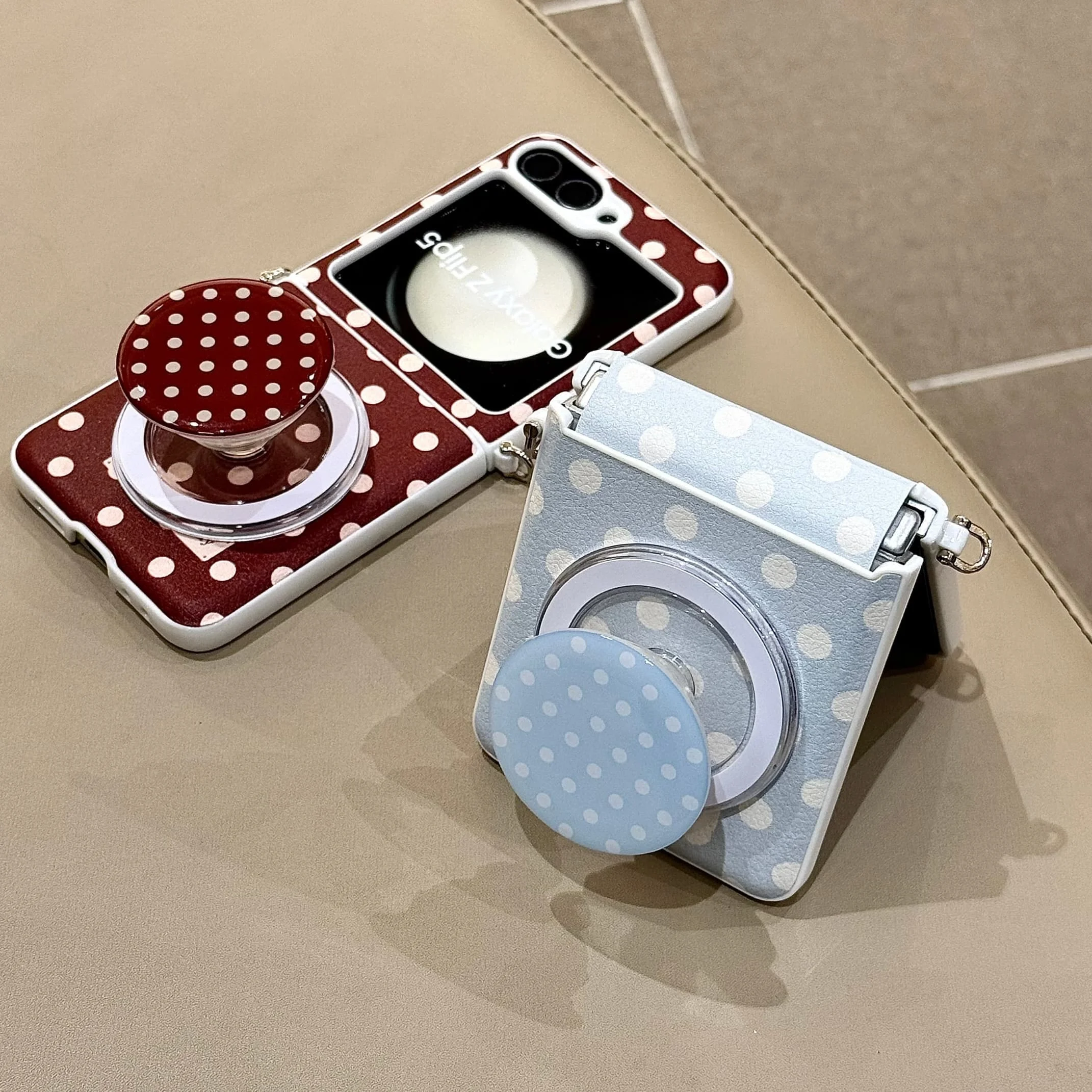 Korean Cute Polka Dot Magnetic Phone Case with Magsafe Stand and Chain