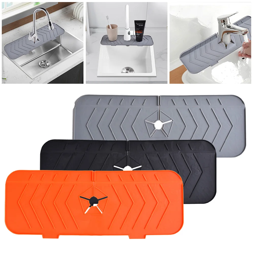 Faucet Mat 1pcs 37x14cm Splash Water Catcher Mat Kitchen Sink Draining Pad
