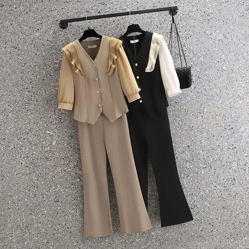 Women's Temperament and Design Sense V-neck Cardigan Short Top High Waisted Long Pants Commuting Fashion Two-piece Set