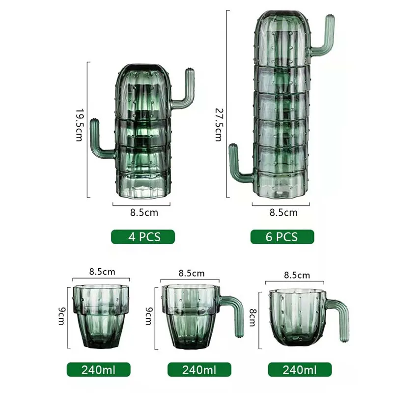 Nordic Cactus Glass Cup Household Water Glass Mug 4/6 Pcs Set Stackable  Green Tumbler Glassware With Box Package Gift Cups - Glass - AliExpress