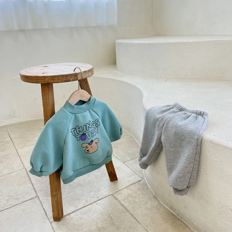 2022 Baby Long Sleeve Clothes Set Spring Boys Cartoon Sweatshirt Set Cartoon Print Casual Pullover Fashion Girl Clothing Suit baby dress and set
