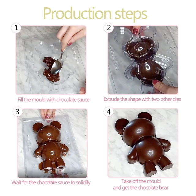3 db Kézzel Készített Sütemény 3D Medve Penész Epoxi Gyanta Zselés Kupola Mousse Nagy Méretű Szilikon Törhető Csokoládé Bomba Süteményhez - Image 5