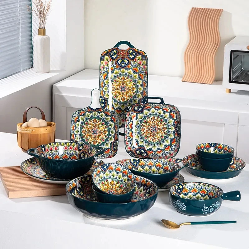 Ceramic Tableware Rice Salad Round Dish Dinner Plate Bowl Dinnerware Set microwave safe W4829