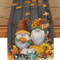 Autumn Thanksgiving Table Runner Linen Buffalo Plaid Pumpkins Mushrooms Dining Table Decoration Indoor Outdoor Tablecloth 3