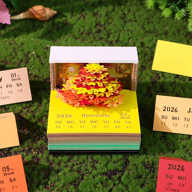 【W】타임피스 캘린더 2026 LED 조명이 있는 데스크 캘린더 3D 떼어내는 캘린더 종이 조각 예술 메모장 메모패드 선물 크리스마스