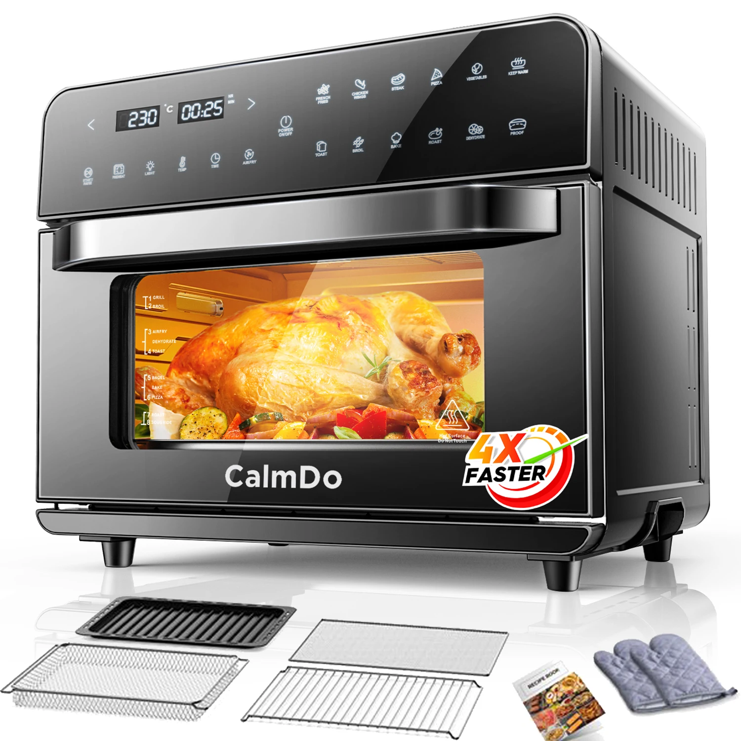 CalmDo 25L/26.3QT 1800W Air Fryer Oven Toaster Rotisserie and Dehydrator  With LED Digital Touchscreen 12 in 1 Countertop Oven| | - AliExpress