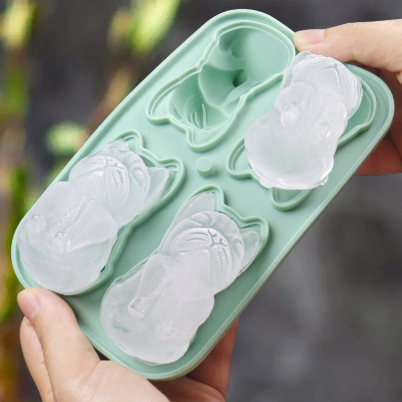 4 Cavity Puppy Dog Ice Cube Silicone Mold DIY Bulldog Chocolate Candy Jelly Mould Cake Baking Making Tool Ice Tray Home Decor