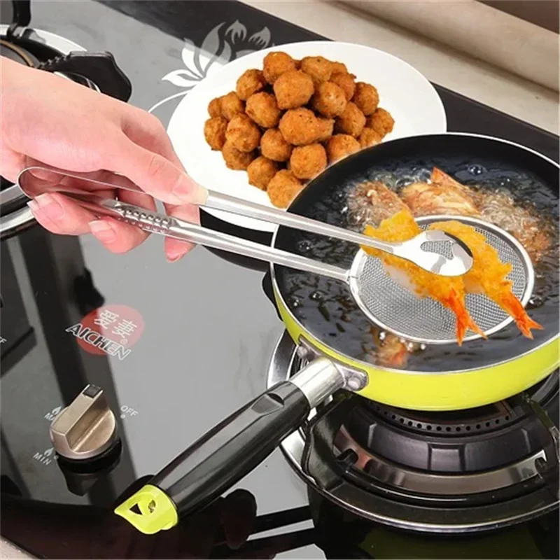 Stainless Steel Filter Spoon Clip Multi-Functional Oil-Frying Skimmer BBQ Food Tongs Salad Strainer Kitchen Cooking Tools cooking tongs cooking spoons