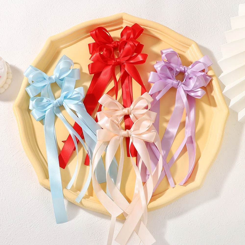 2Pcs/lot Womens Fashion Cute Hairgripes Elegant Bows Tassel Hairpin Sweet Headdress Party Date Girls Hair Accessories Wholesale