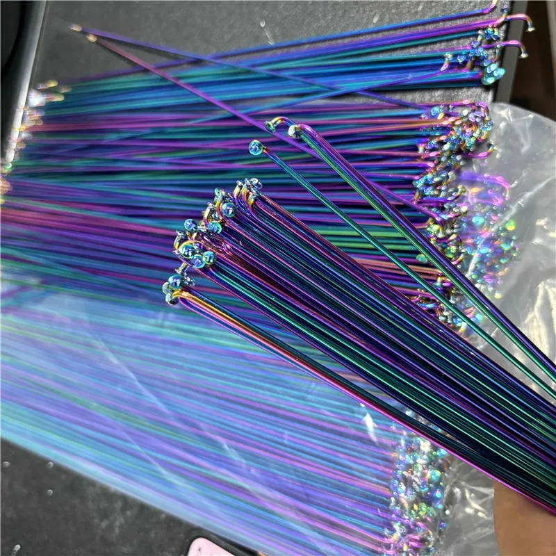 Bicycles Rainbow Spokes Vibrant Titanium-Coated Bike Stainless Steel Spokes Colorful Caps Durable Spoke for MTB/Road Bicycles