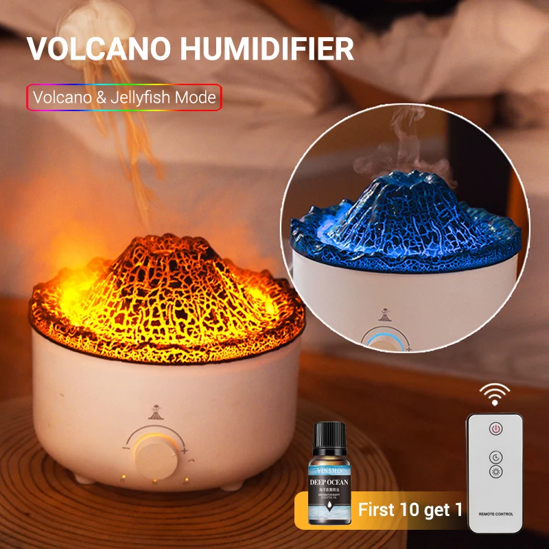 560ml Essential Oil Diffusers Flame Volcano Air Humidifier Ultra-Quiet Ultrasonic Jellyfish Mist Maker Timing Home Oil Diffuser