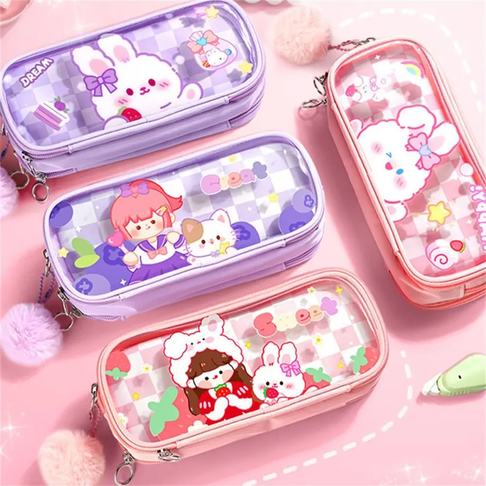 

Pencil Cases Transparent Pencil Bag Pretty Stationery Cute Girl Rabbit Korean Pencilcase Pen Box Kawaii Kit School Supplies