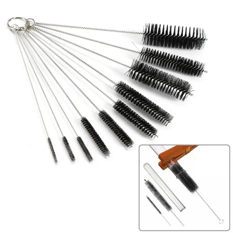 10pcs Nylon Cleaning Brush Set Test Tube Bottle Straw Washing Cleaner Bristle Kit Household Cleaning Tools Accessories