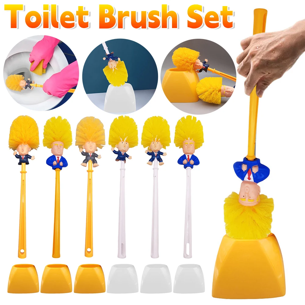 Funny Trump Toilet Brush Yellow Donald Trump WC Cleaning Brush Set Household Lavatory Brushes Novelty Gifts Bathroom Accessories toilet brush set