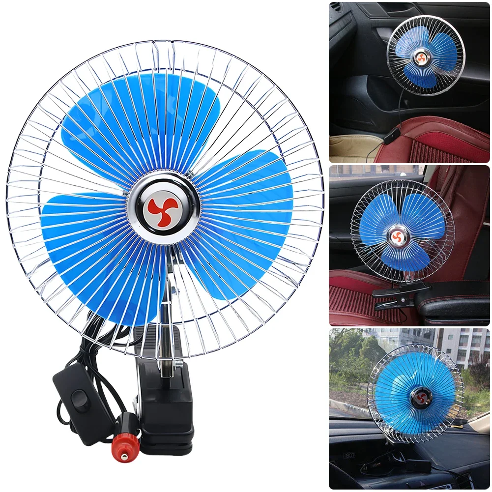 8 Inch Air Cooling Fan 12V/24V 15W Summer Cooling Fan Rotation Portable Electric Auto Fan Strong Wind Rotatable Clip Cooling Fan