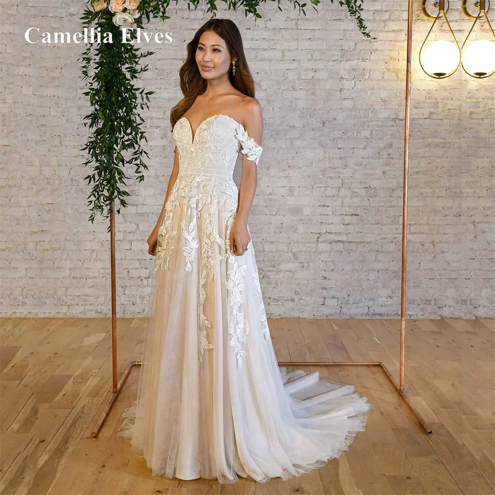 

A Line Elegant Boho Sweetheart Neck Wedding Dresses Bridal Robes Three Quarter Sleeve Backless Bride Gowns New Vestidos De Noiva