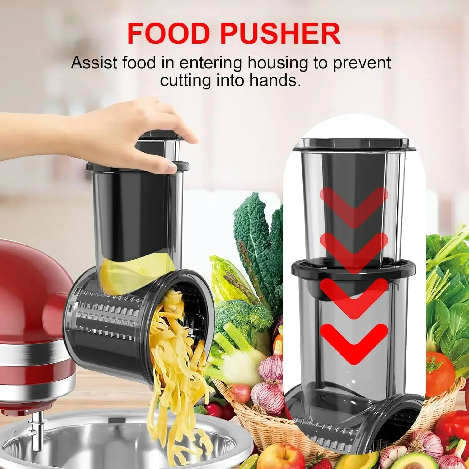 For all KitchenAid Stand Mixe Slicer Shredder Attachment with 5 Blades, Large Feed Chute Cheese Grater Attachment