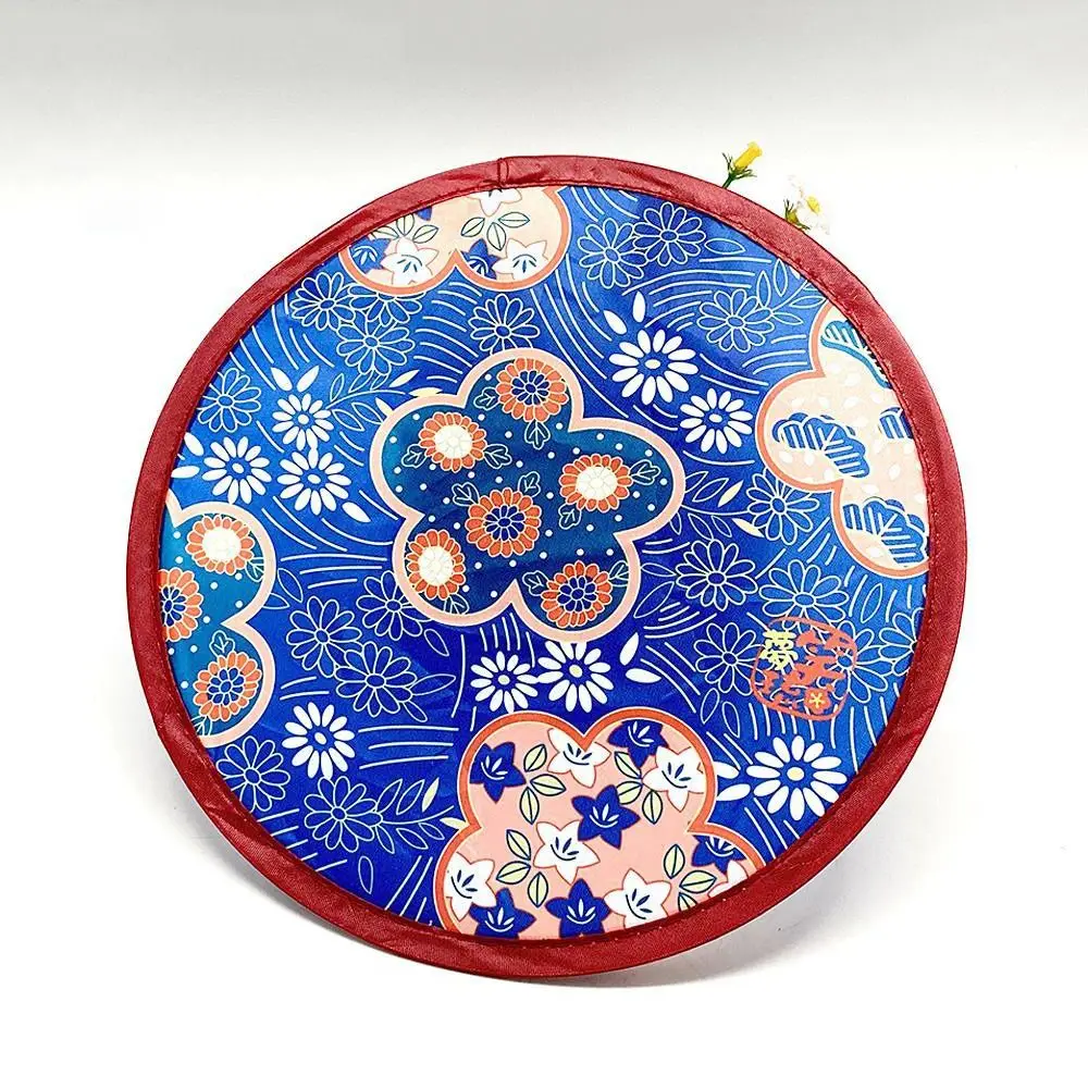 Folding Fan Japanese Style Portable Round for Beach Lawn with Pocket Summer Kid Outdoor Hand