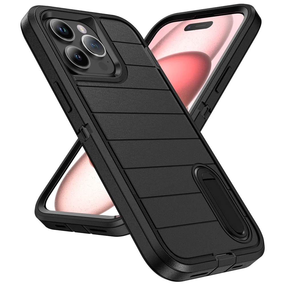 Nouvelle coque de protection hybride 3 en 1 pour iPhone 16 15 Pro Max 14 Plus 13 12 11 avec béquille Funda 15Pro 14Pro 13Pro_voghion.com