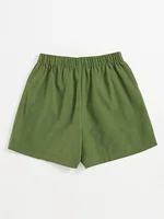 Olive drab Women's Oversized Woven Solid Color Casual Shorts Comfortable Loose Fit High Waist Knee-Length Summer Fashion Olive d - Image 2