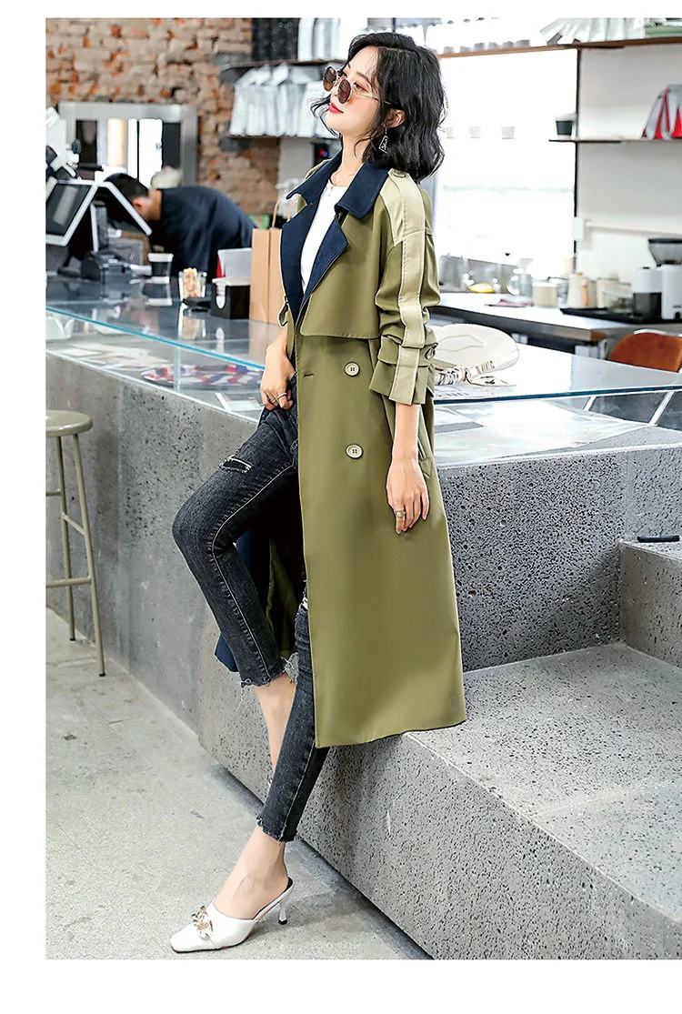Sd7d57cdf8d3f47fea28cbf9856cf9f0fM - Notched Collar with Epaulette and Back-Slit Patchwork Double-Breasted Gemma Belted Trench Coat
