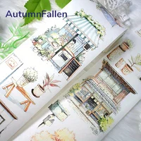 2m/ Roll Japanese Style Town Washi Sticker Decorative House Building Tape For Scrapbook Magazine Aesthetic Stationery 2