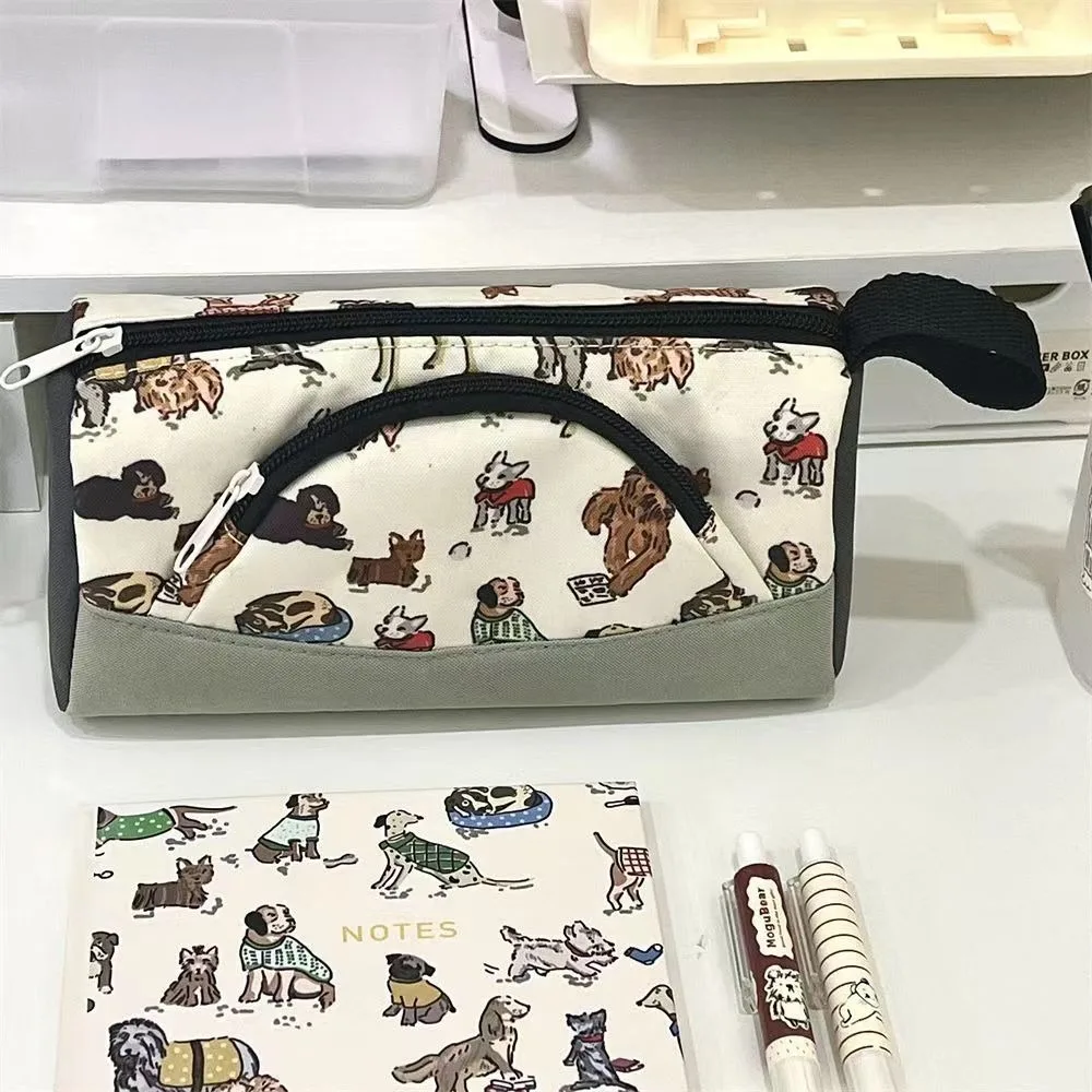 

Large Capacity Ins Korean Puppy Dog Pencil Case Ins Wind Canvas Puppy Pen Bag Bilayer Double-Layer Stationery Storage Bag