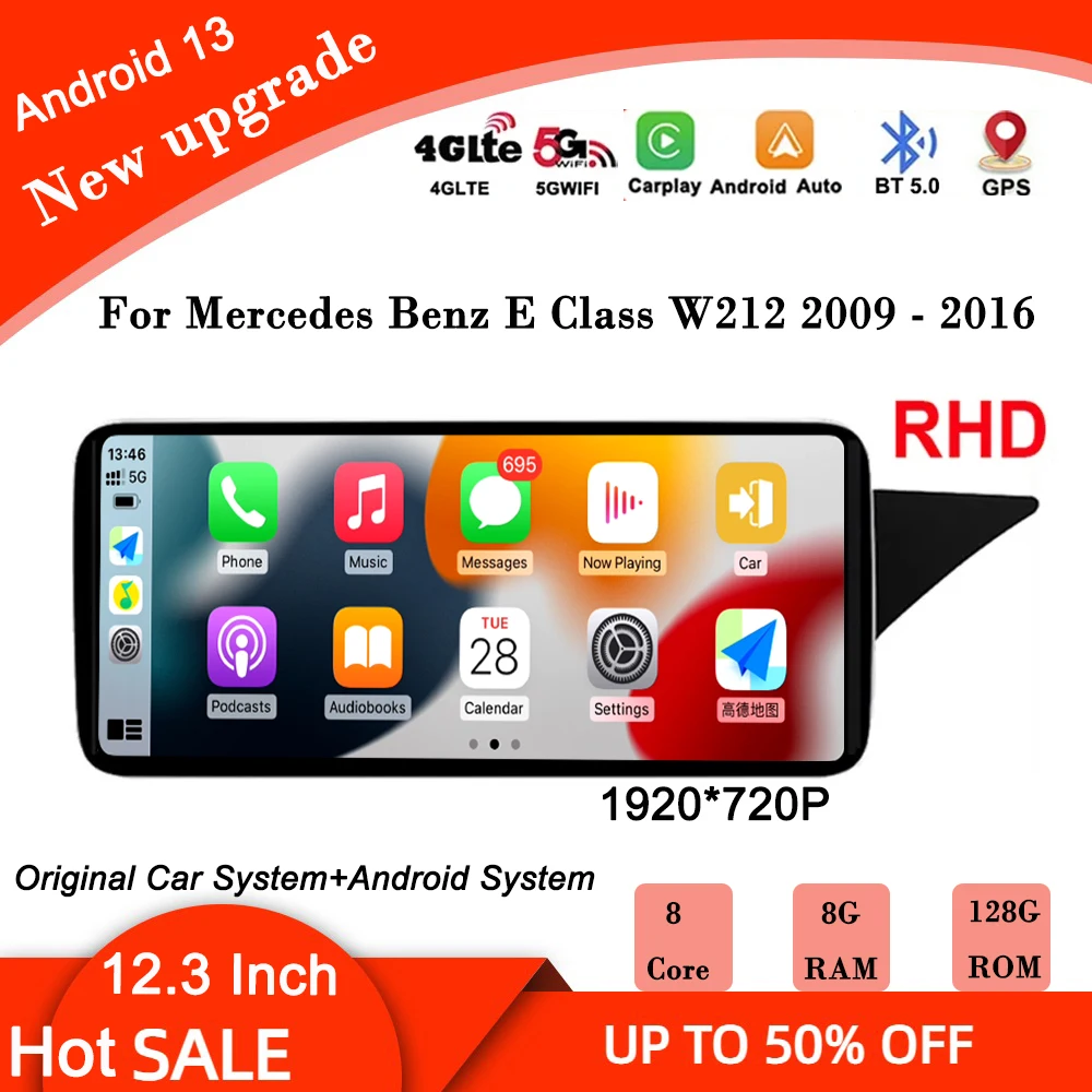 

12.3" RHD Android 13 For Mercedes Benz E Class W212 2009 - 2016 Car Raido IPS GPS Player Navigation Multimedia Wireless Carplay
