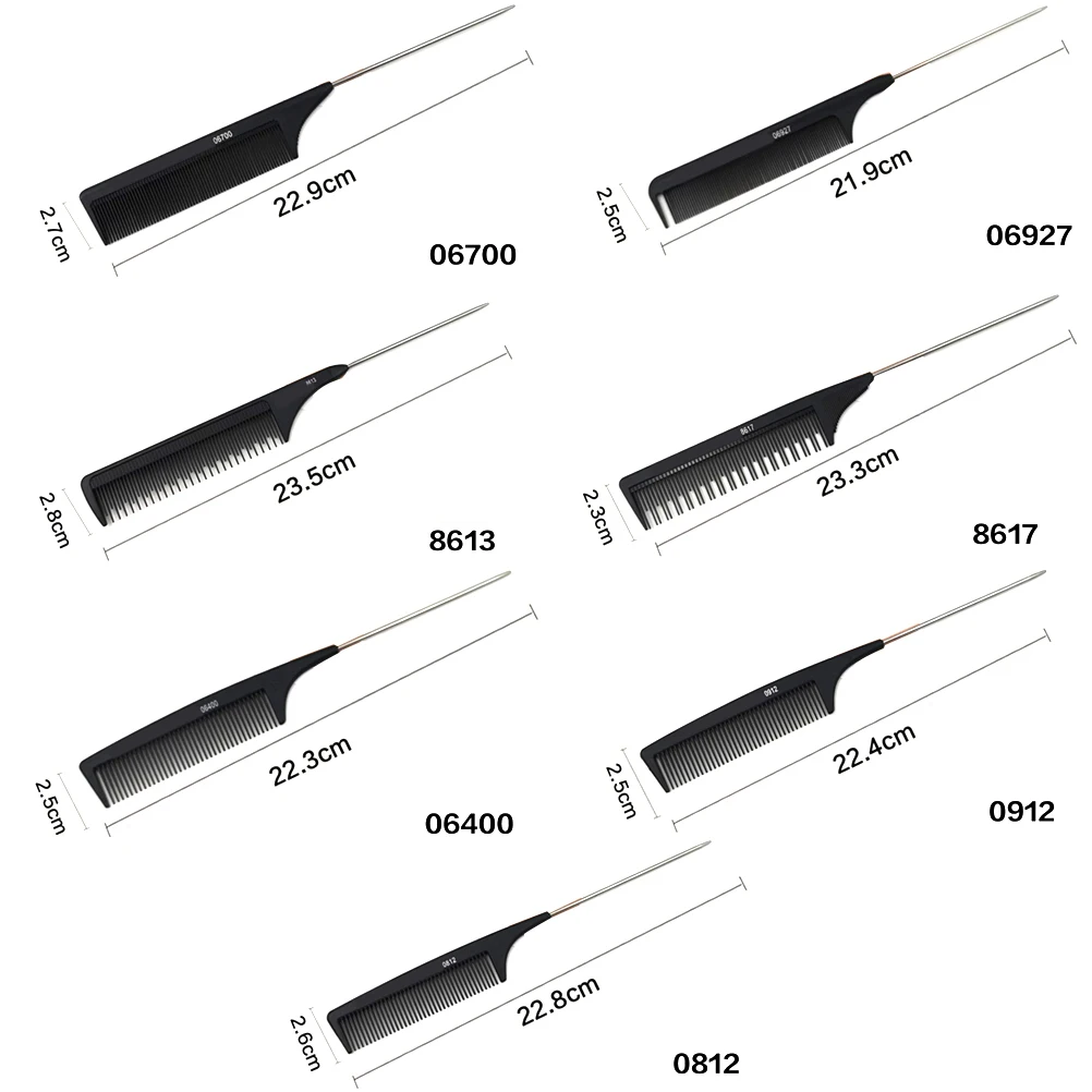 Professional Anti Static Pointed Tail Hair Styling Comb Hair Dye Brush Barber Steel Needle Pin Rat Tip Combs Barber Accessorie 6