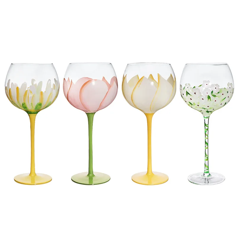 1 Piece 650ml 22oz Vintage Crystal Large Capacity Red Wine Glasses  Hand-painted Sunflower Goblet Glassware Table Decor