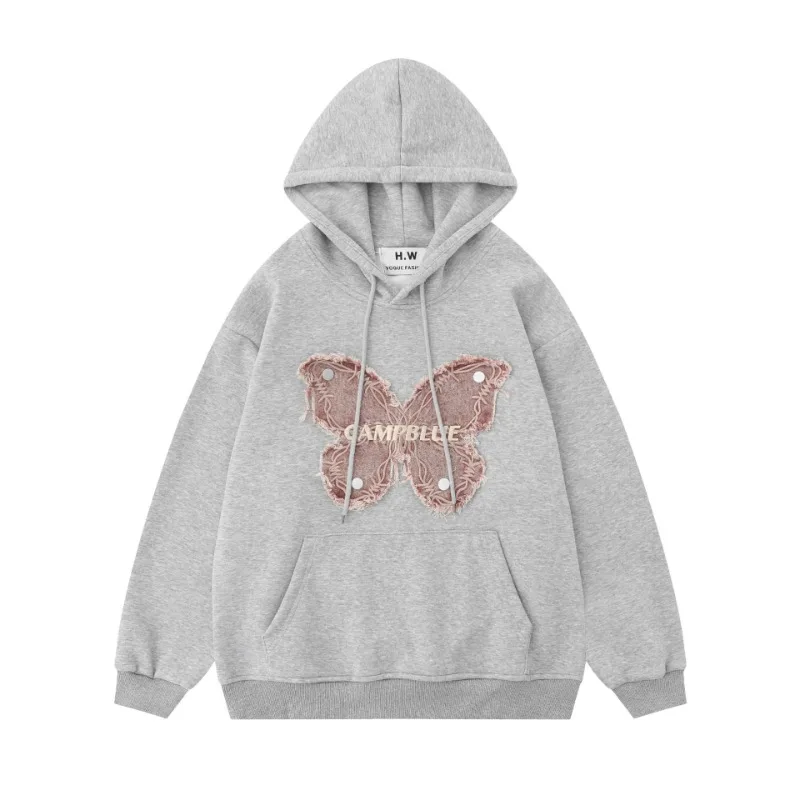 

Y2k Hoodies Women's New Vintage Butterfly Patch Embroidered Pullover Sweatshirt Loose Casual Couple Hooded Coat