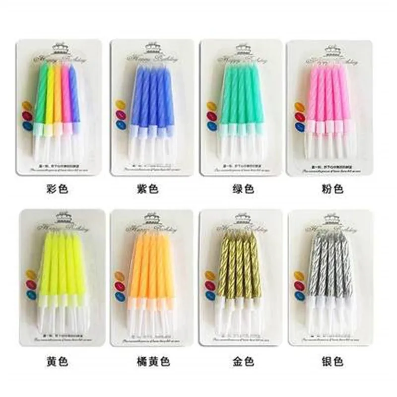 1set= 10pcs Thread Color Birthday Candles With Stand Cake Candle Event
