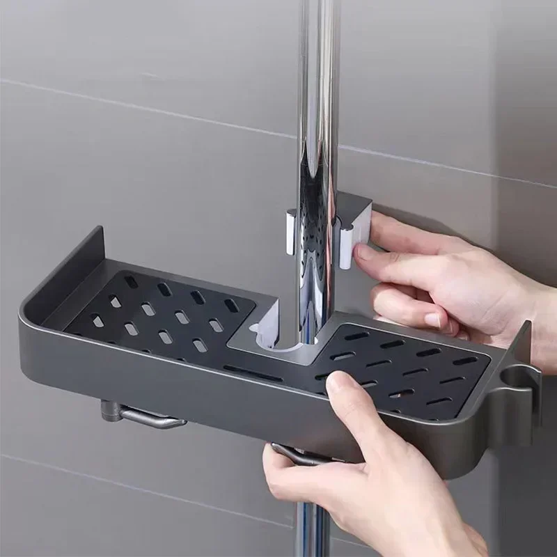Shower Rack Storage Rack Household Bathroom Lifting Bracket Non-Punching Toilet Shower Rod Tray Storage Bathroom Accessories