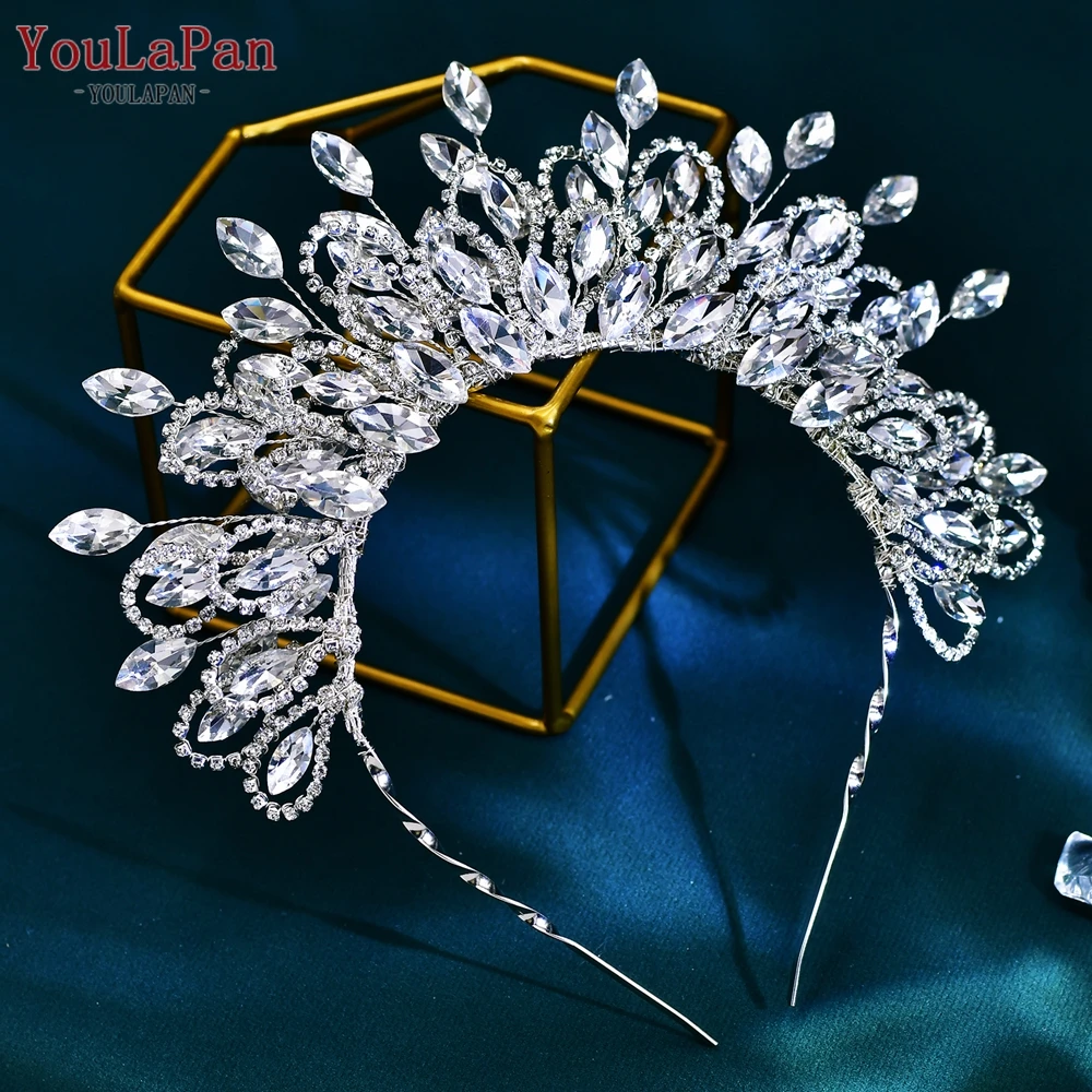 

YouLaPan Big Rhinestone Tiara Crown Bridal Wedding Headband Handmade Crystal Head Pieces Woman Banquet Hair Accessories HP616