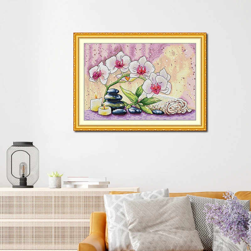 Joy Sunday Kreuzstichset Phalaenopsis HD-Muster Aida 16CT 14CT 11CT gezählt bedruckte Canva DIY-Stickset mit einem Geschenk Neu – Detail 4