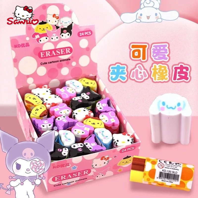 

24pcs Sanrio Rubber Eraser Anime Hello Kitty Melody Kuromi Cinnamoroll Student Stationery Erasers Kids School Supplies Wholesale